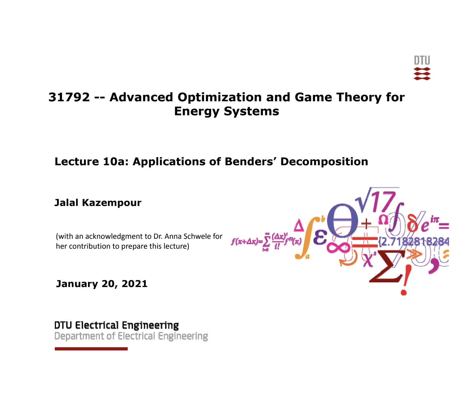 Bài giảng 10a: Phân tách Benders: Ứng dụng