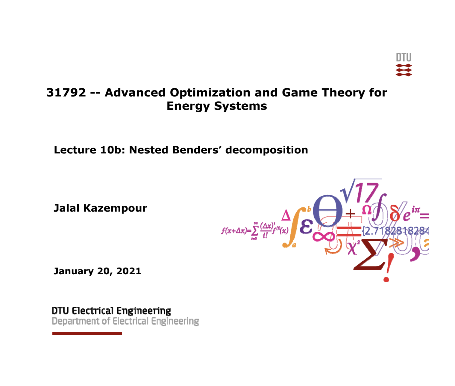 Lecture 10b: Nested Benders’ decomposition