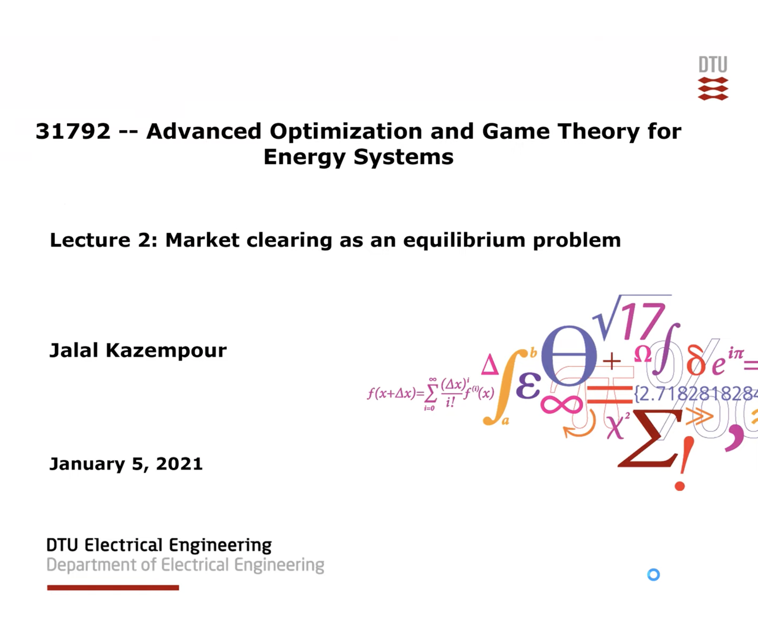 Lecture 2: Market clearing as an equilibrium problem