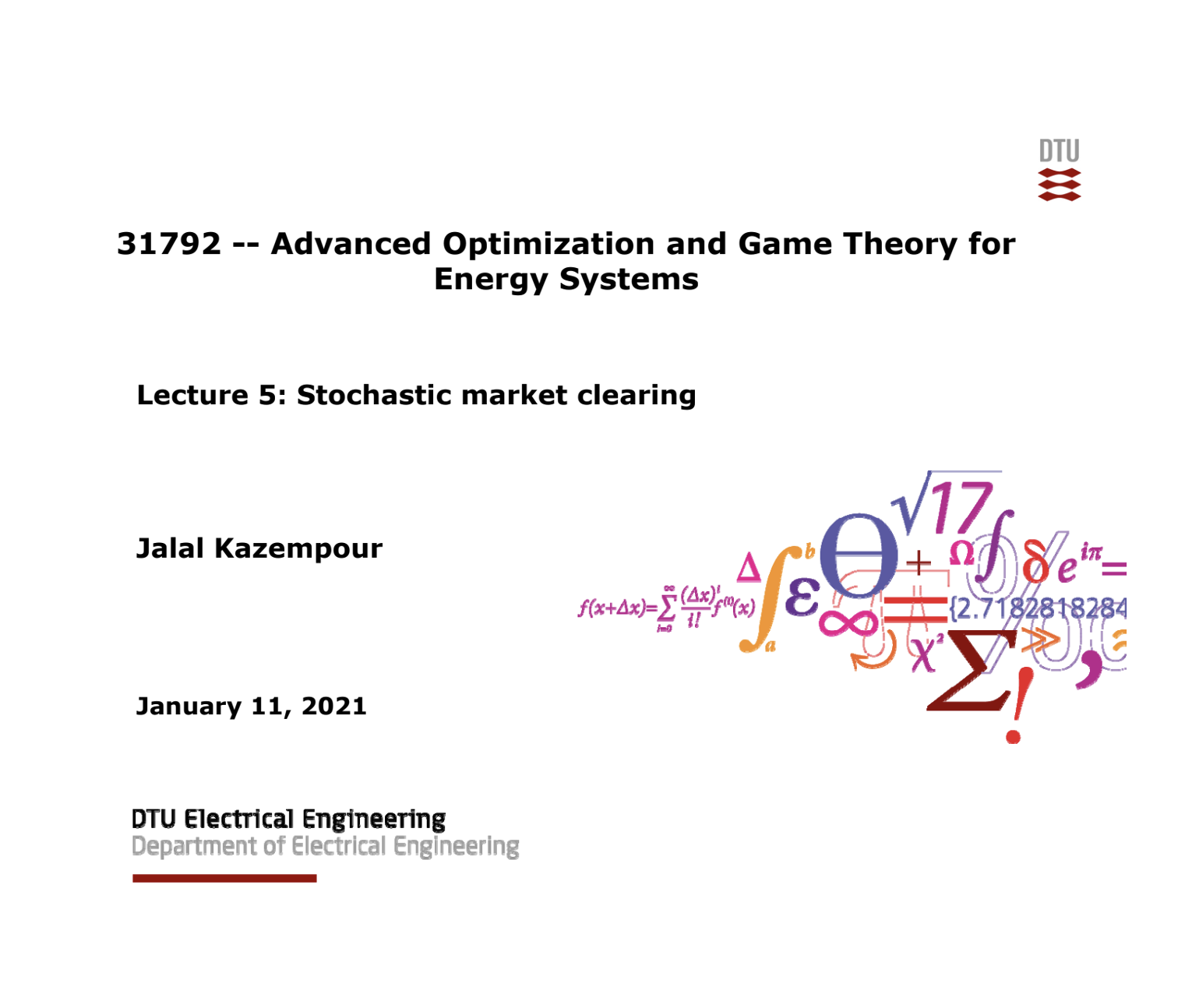 Lecture 5: Stochastic market clearing