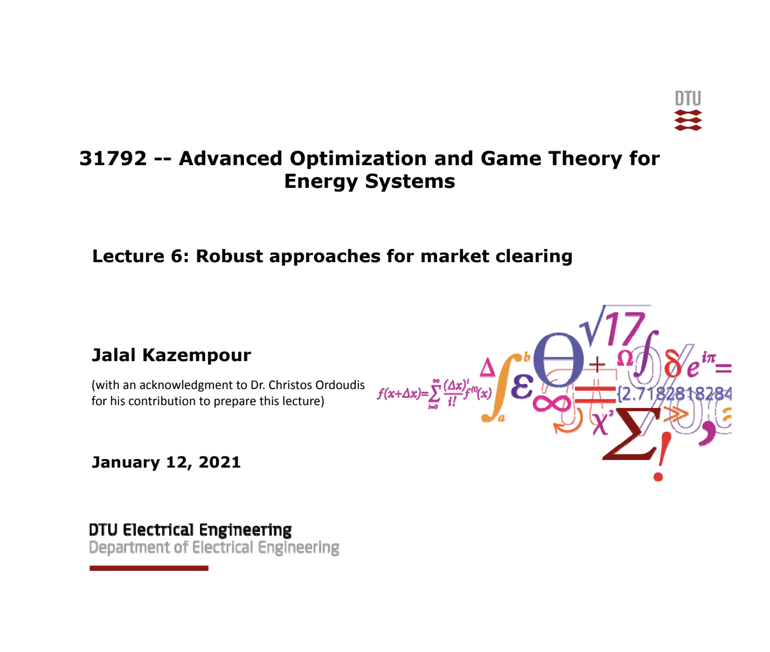 Lecture 6: Robust approaches for market clearing