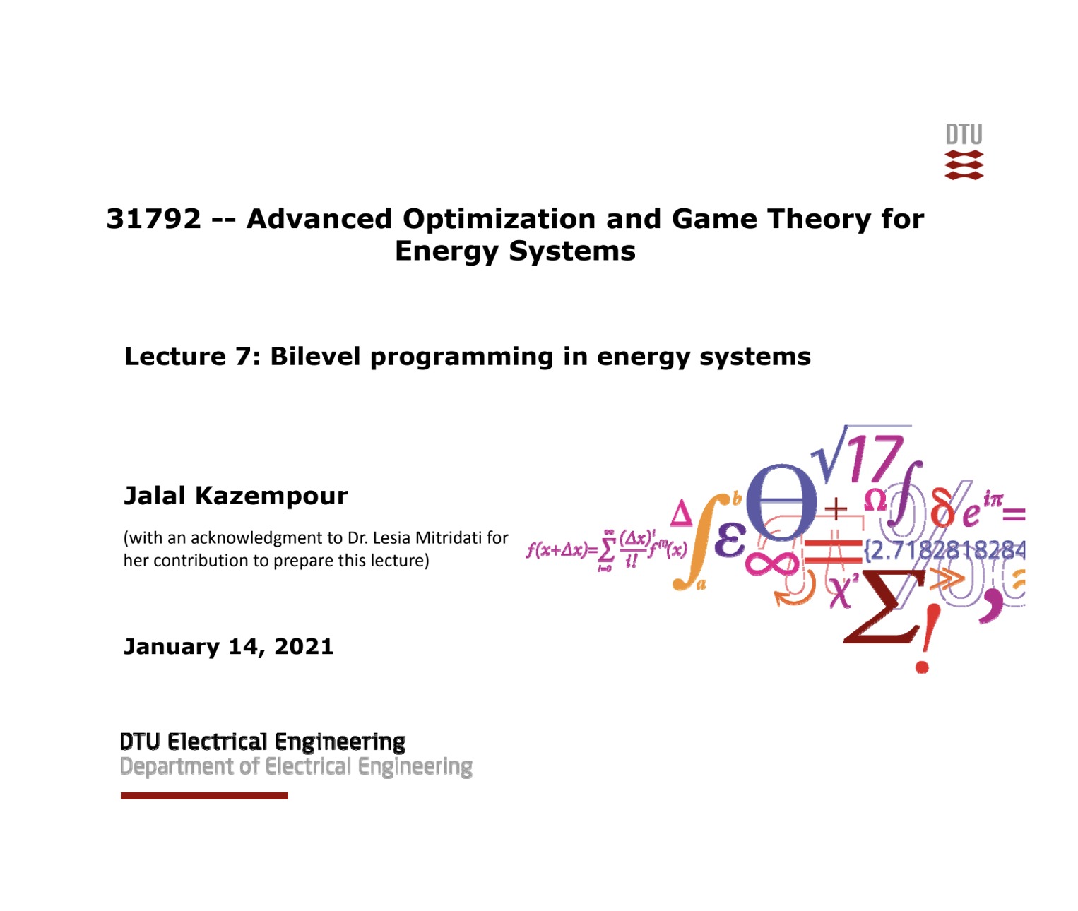 Lecture 7: Bilevel programming in energy systems