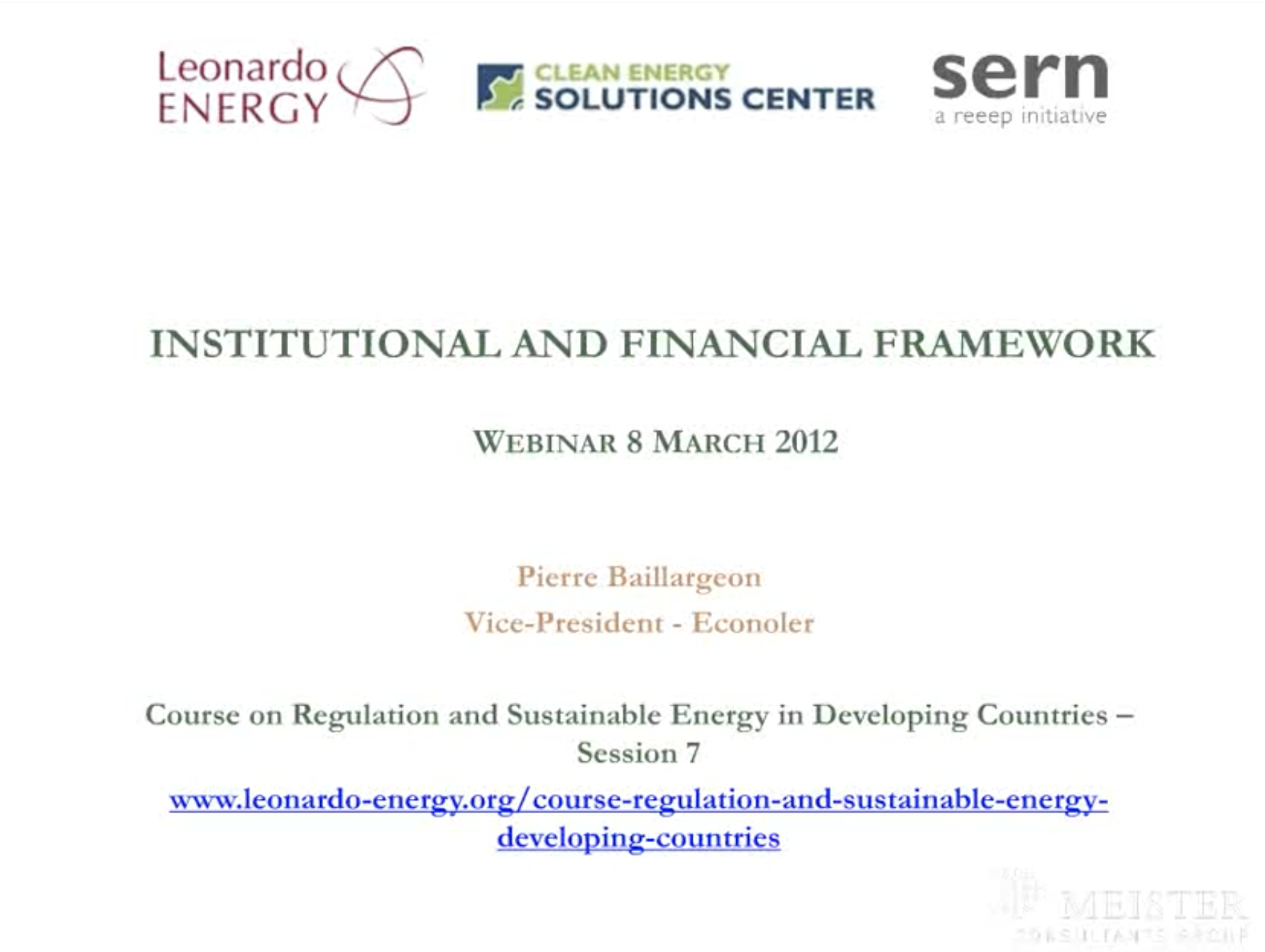 Course on Regulation and Sustainable Energy in Developing Countries - Session 7